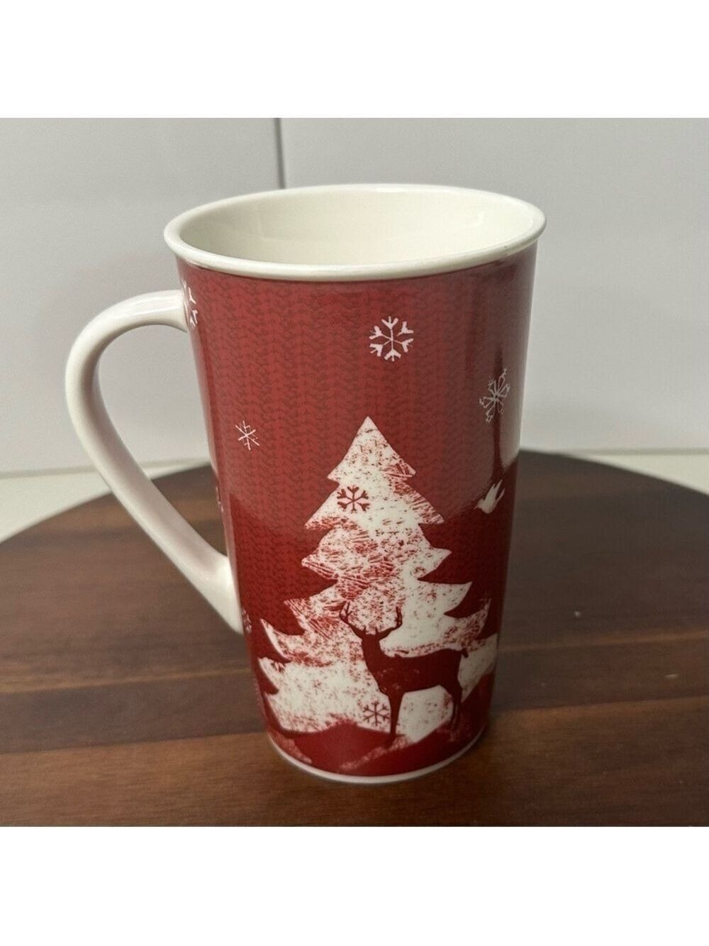 Starbucks 2008 Christmas Holiday Grande Mug 16oz Red Tree Deer Snowflake Ceramic